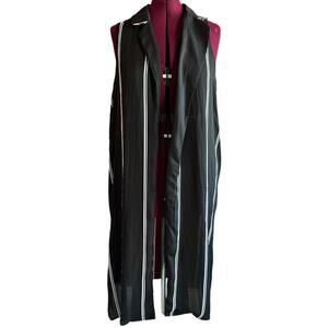 Womens Top Size XL Black Stripe Tank Duster Open Jacket Collar Professional Work